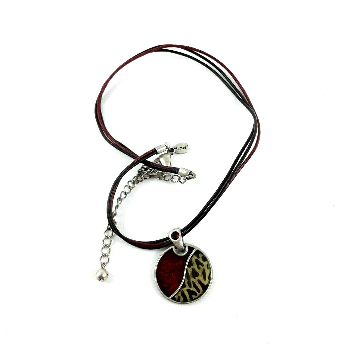 Chicos Necklace Multi Strand Cord Pendant Rhinestone Enamel Resin