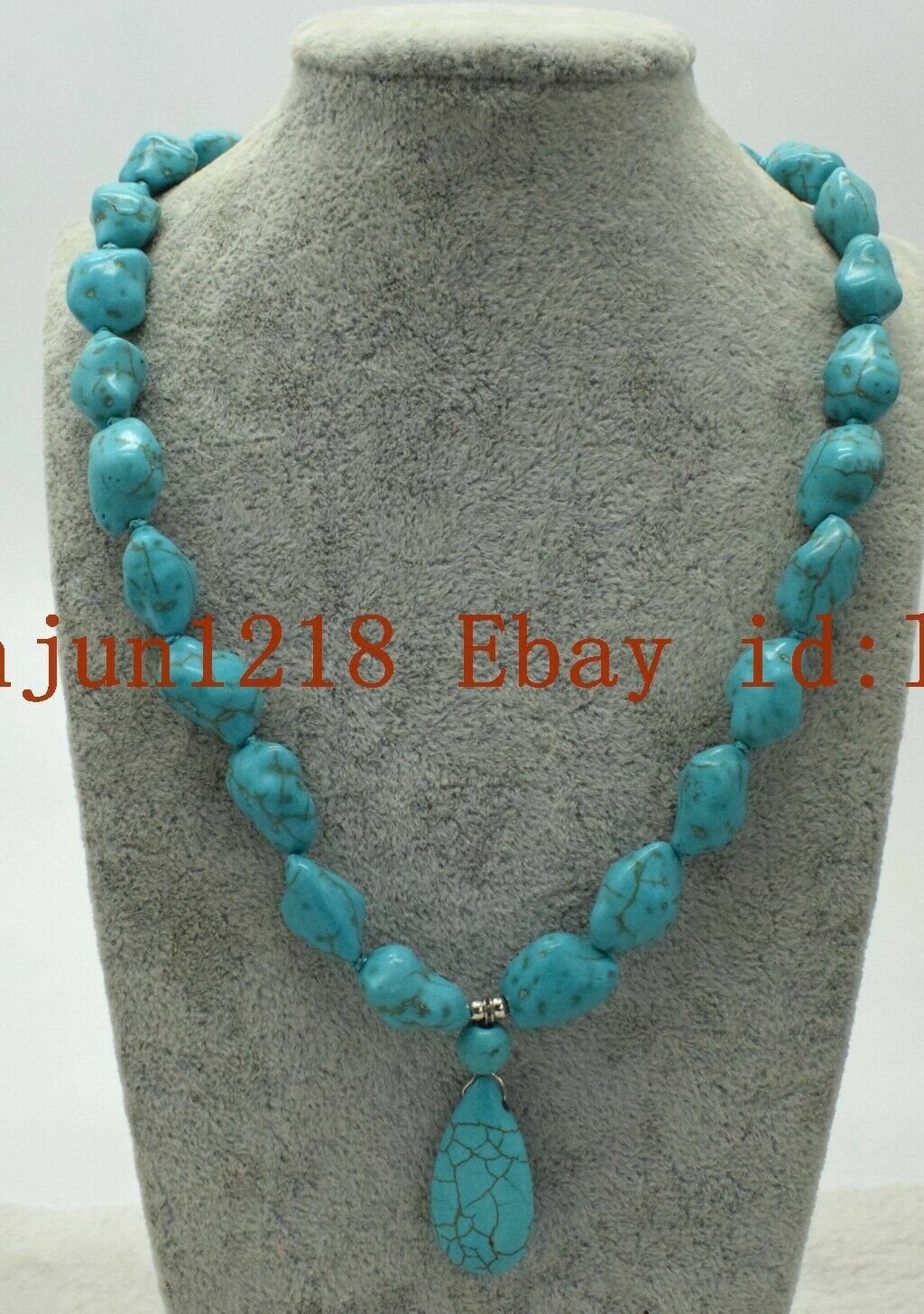 Natural 10x14mm Blue Irregular Turquoise Gemstone Pendant Necklace 24”