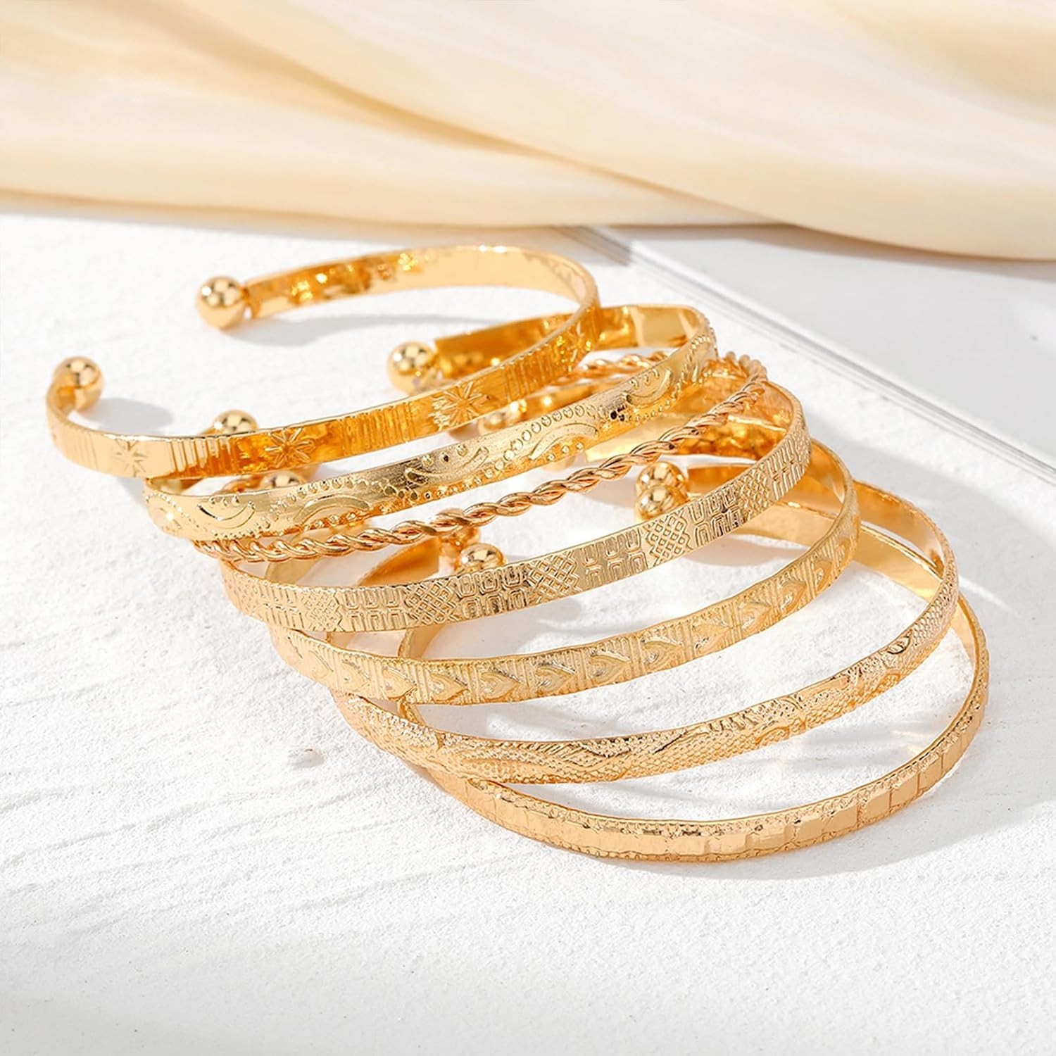 Gold Plated Bangle Bracelets Women Stackable Cuff Set Trendy Boho Non Tarnish