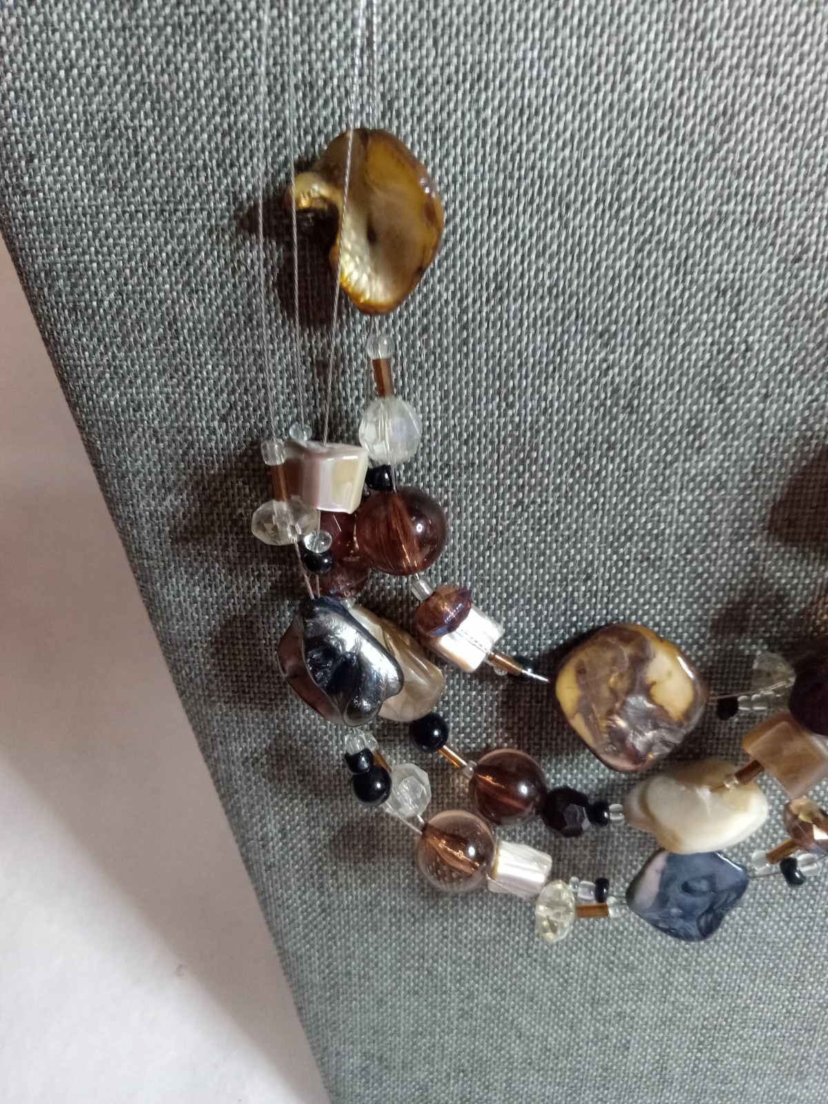 Classic Three Strand Multi- Brown Mix Bead Abalone Shell Necklace 20″ in Length