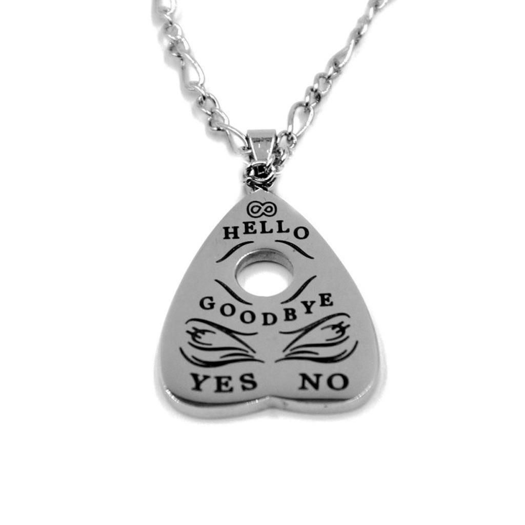 OUIJA BOARD PLANCHETTE NECKLACE Silver Tone Metal Wood Pendant Goth Occult Punk