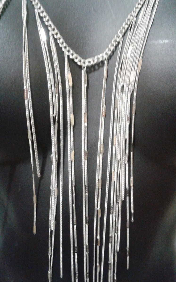 Silver Metal Fringe Body Chain Statement Draped Necklace Party Costume NEW