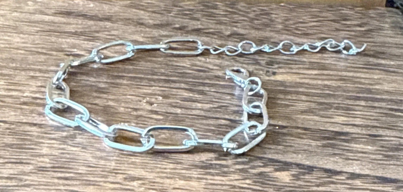 Paper Clip Bracelet 6” Long+ 2” Extension 0.25” Wide Silver Tone Lobster Closure