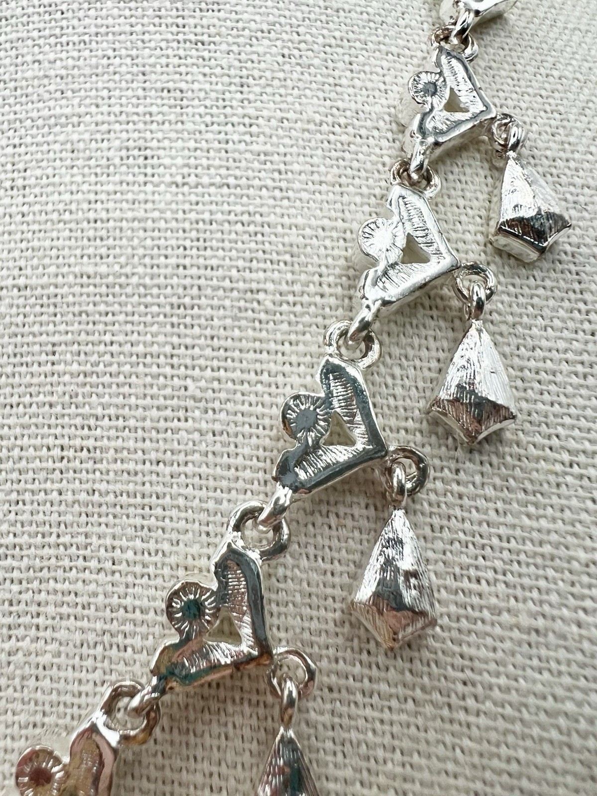 Vintage Napier Necklace Rhinestone Drop Statement Bridal Formal Silver Tone 17”
