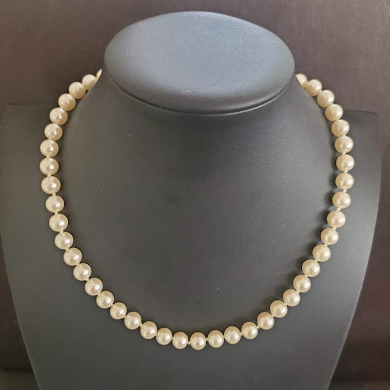 Nolan Miller Faux Pearl Necklace Crystal Button Clasp Gold Tone Convertible