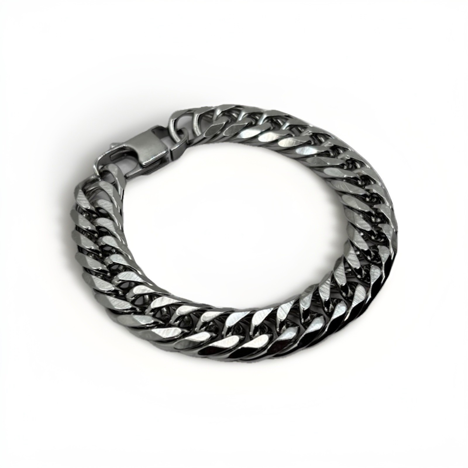 21 Cm Plated Silver Alloy Micro Curb Bracelet Minimal Grunge Streetwear Jewelry