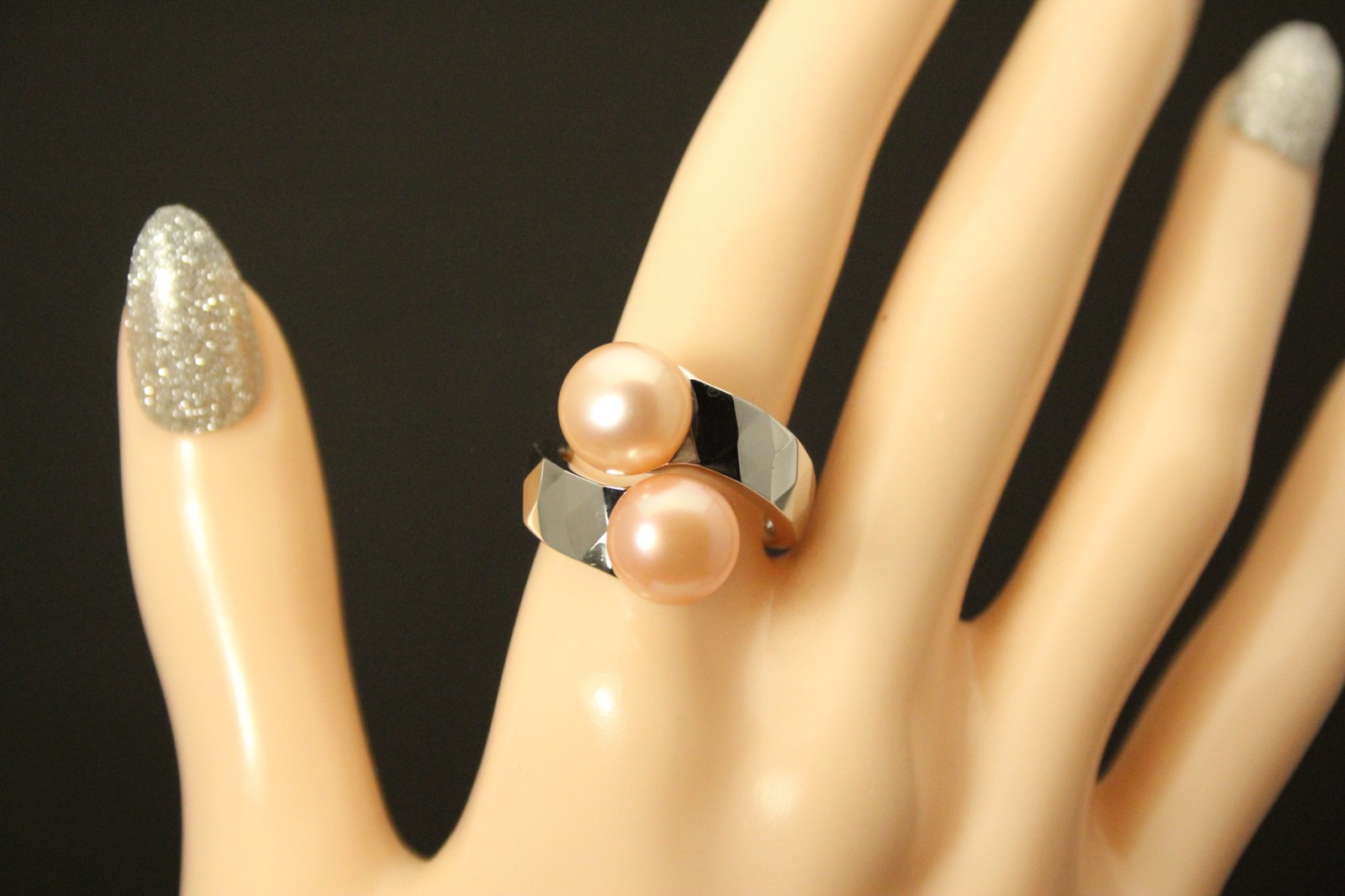 925 Sterling Silver Bypass Pink Pearl Textured Size 7.5 Ring 8.7 Grams (RIN9509)