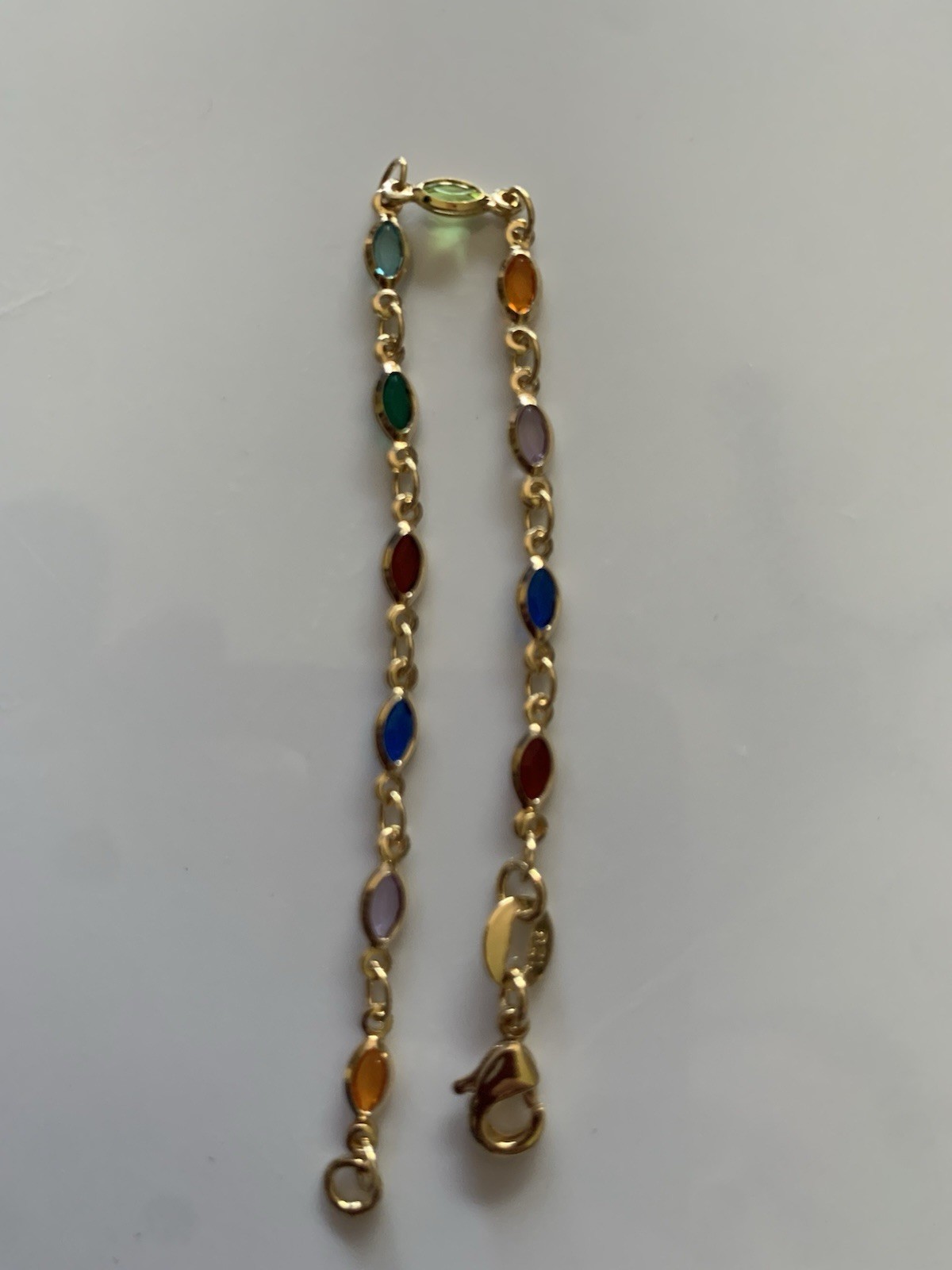 Dainty Oval Jolly 6” Bracelet Jeweled Tones 18k Gold Filled