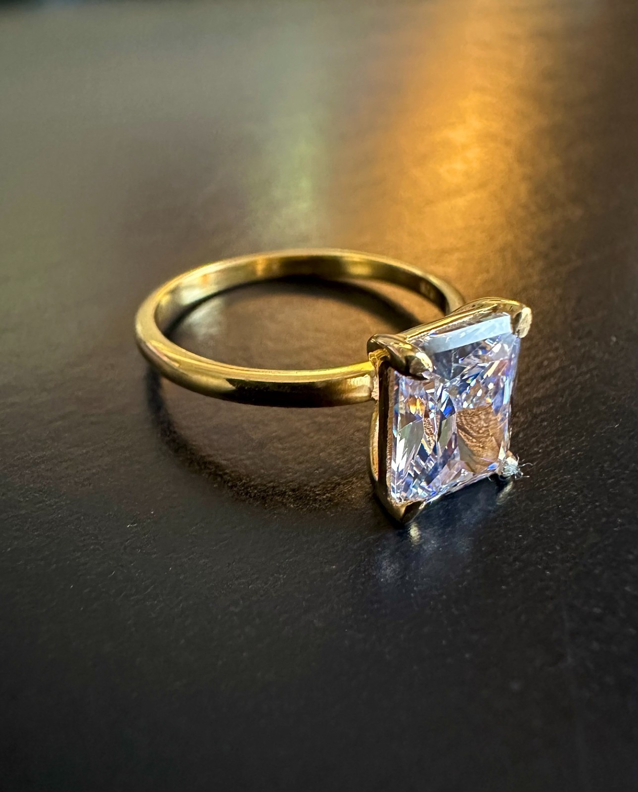 Brand New Radiant Cut CZ/Yellow Gold Plate Ring Women’s 7.5