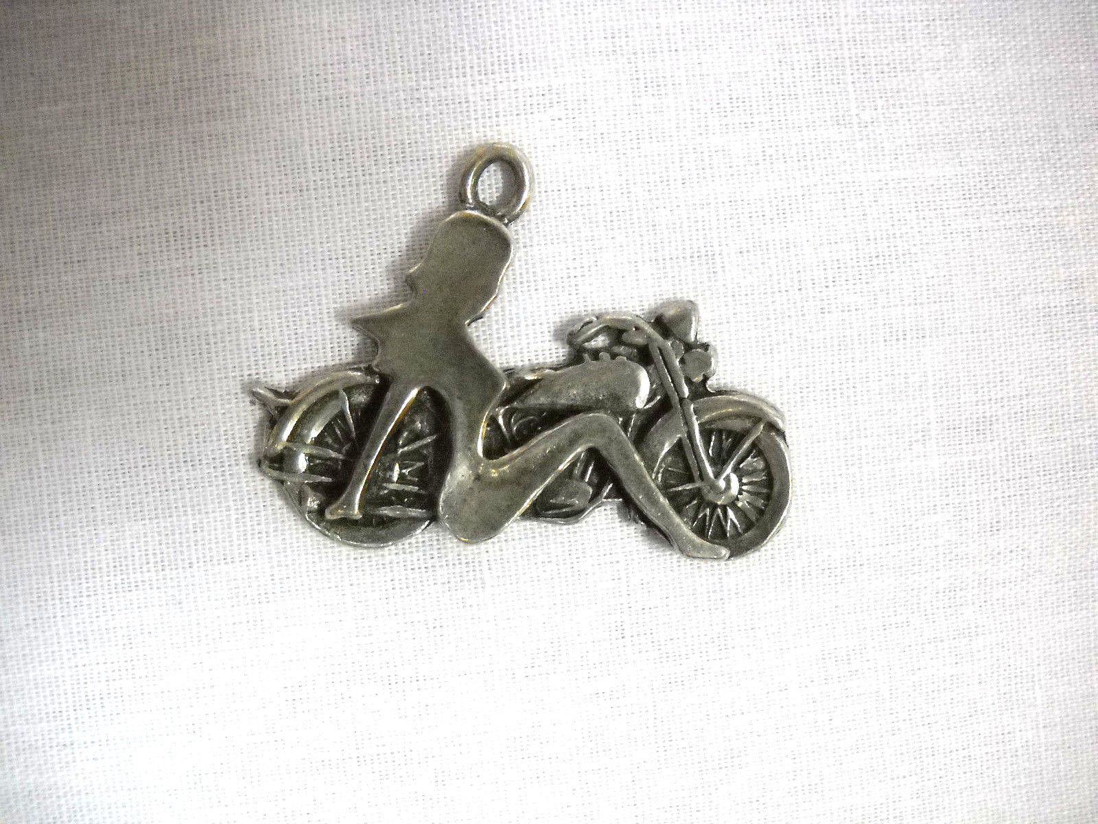 NEW HOTTIE WOMAN LADY RIDER MOTORCYCLE CHROME GIRL PEWTER PENDANT ADJ NECKLACE