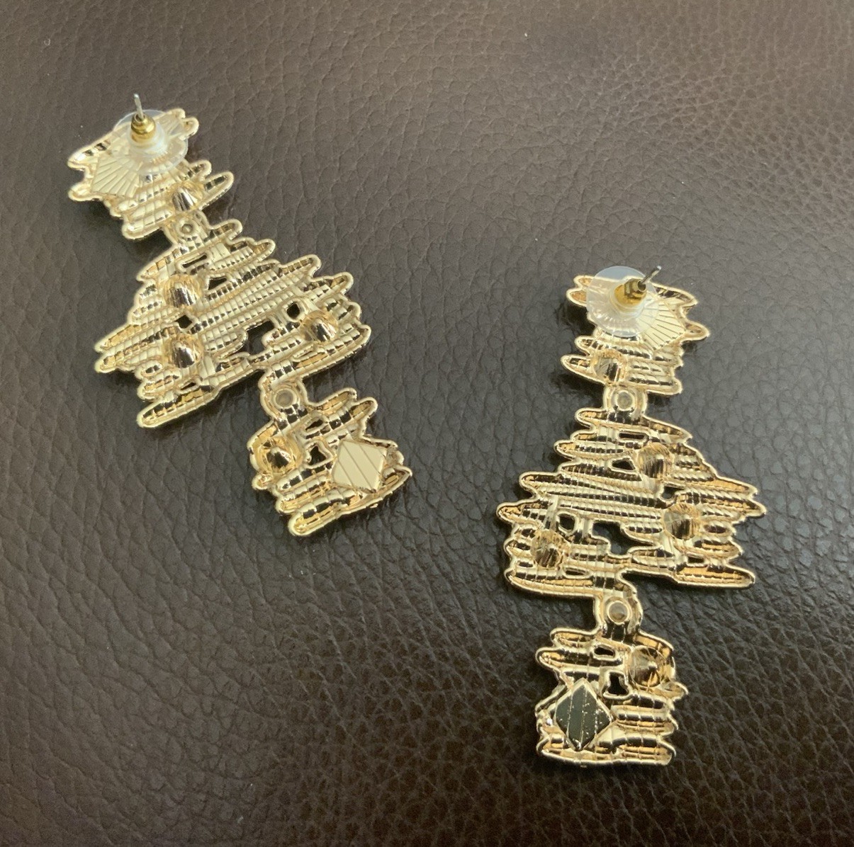Art Deco Geometric Earrings Monet Abstract Gold CZ VTG 80a Boho Retro Statement