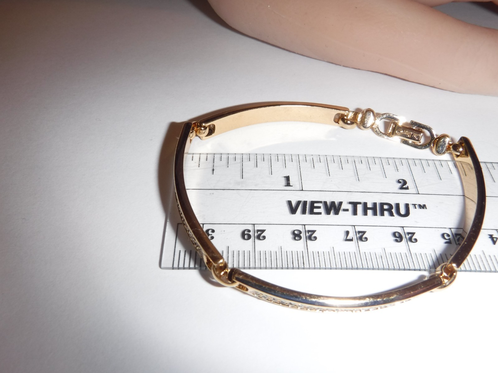 Chr. Dior Designer Vintage Bar Link Bracelet Gold Plated 2 Row Pave Crystals 7″