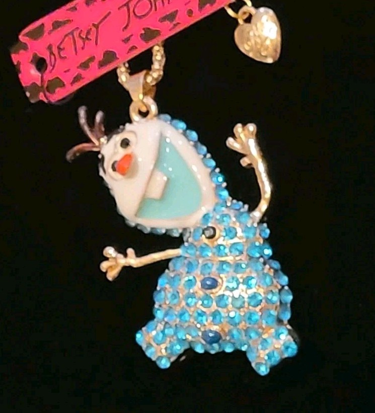 BETSEY JOHNSON OLAF BLUE CRYSTAL Necklace FROZEN CHRISTMAS SNOWMAN PENDANT NWT