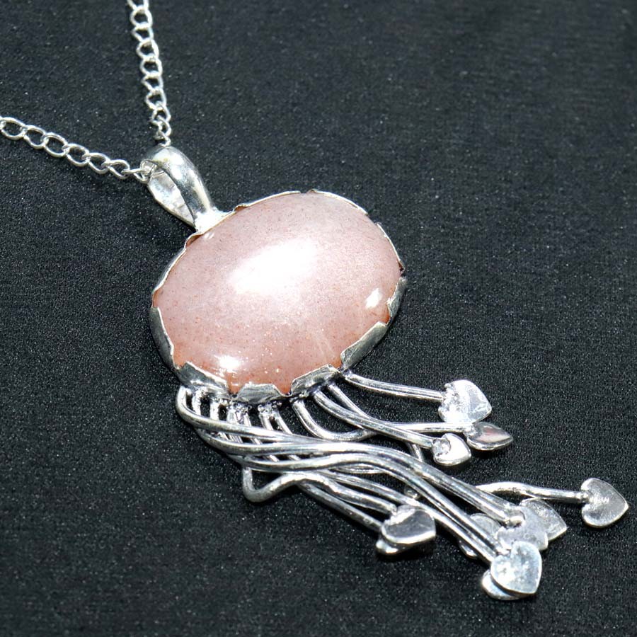 925 Silver Plated Classy Sri-Lankan Moonstone Love Heart Necklace 18″ Trendy GW