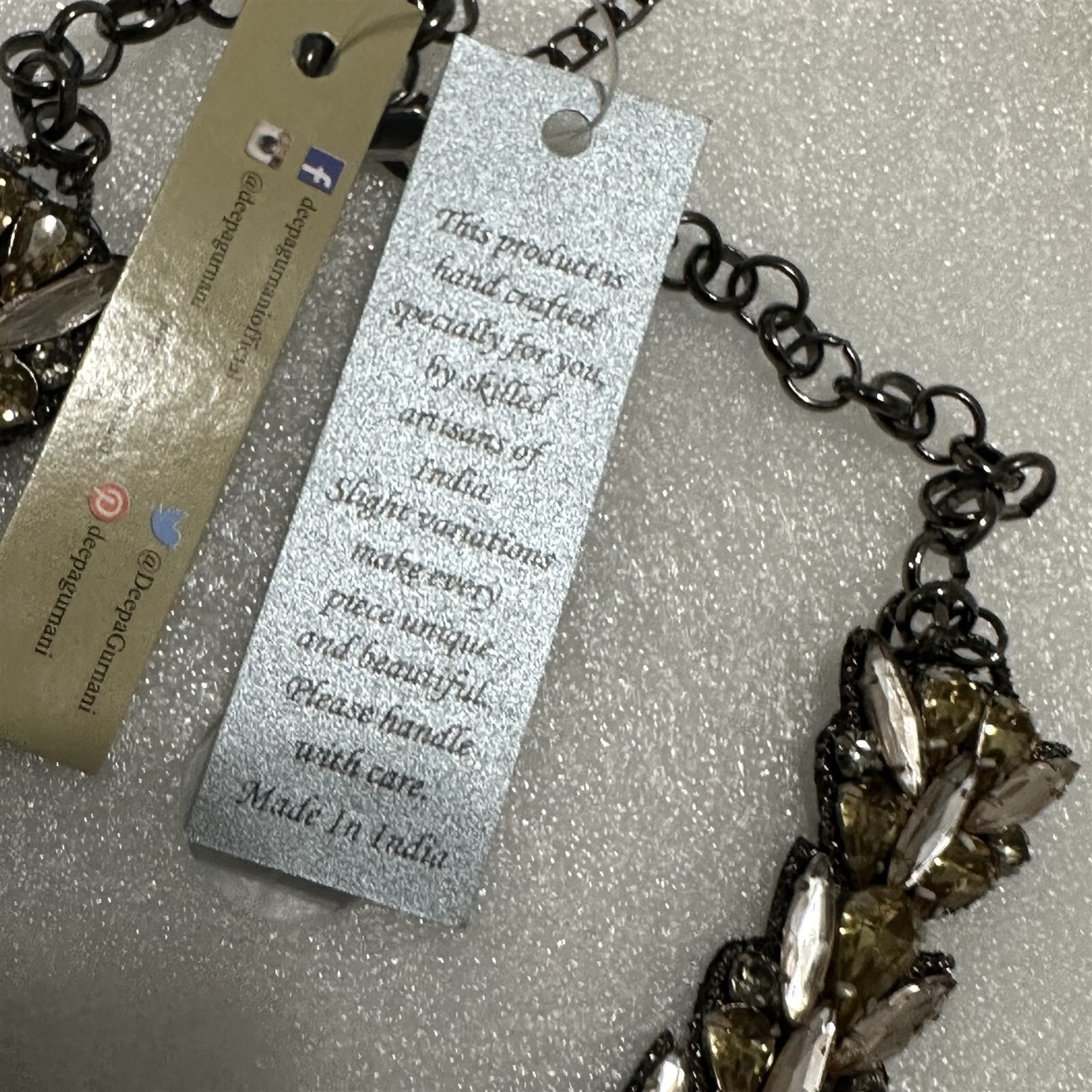 Deepa Gurnani Crystal & Suede Beaded Statement Necklace NEW Empress of Aria