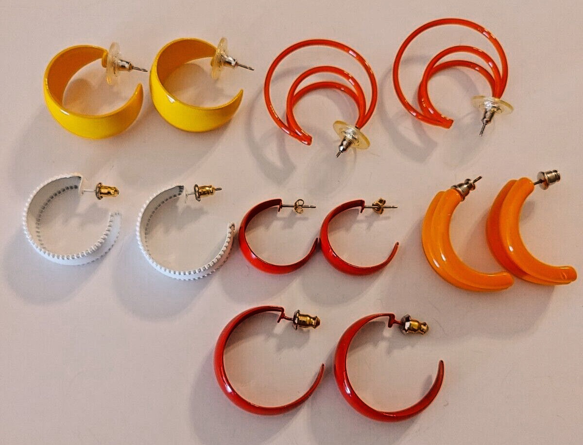Simple Hoop Post Earrings Great Color Mix Lot of 6 Pairs #22318