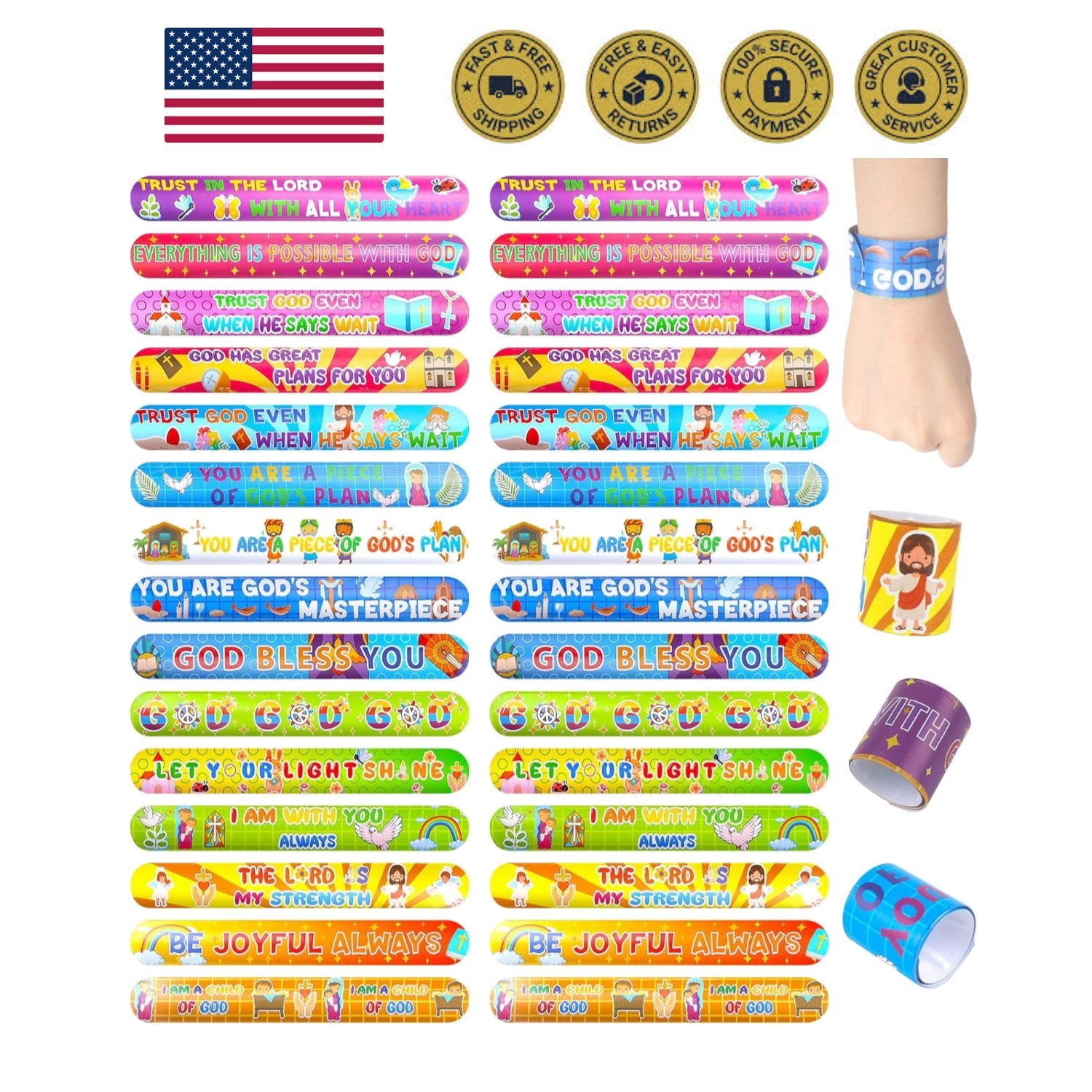 48PCS Christian Snap Bracelets, Bible Verses Religious Slap Wristbands Slap B…