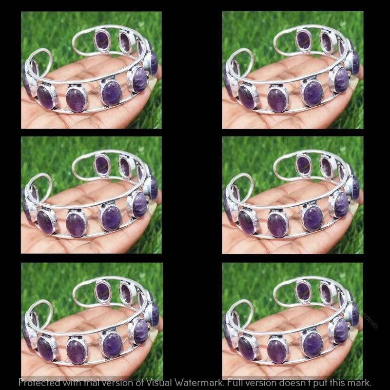 Amethyst Gemstone Bangle 1pcs Wholesale Lots 925 Silver Plated Jewelry