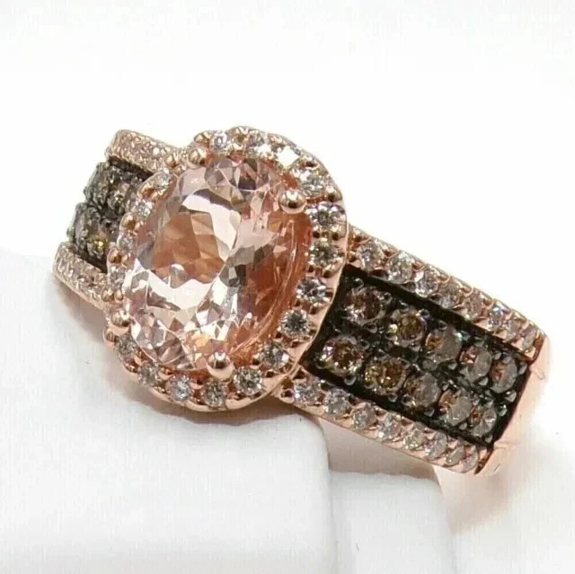 Cocktail Wedding Ring Oval Cut Simulated Chocolate Diamond 14K Rose Gold Plated
