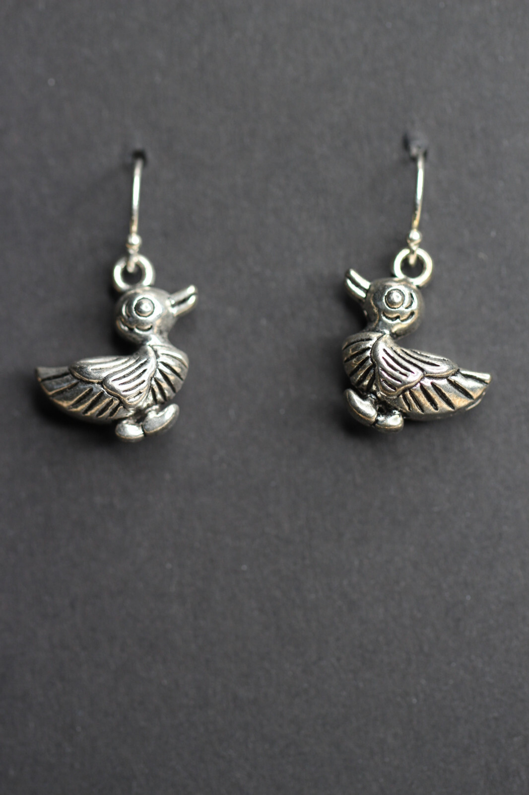 Duck Charm Earrings .925 sterling silver Hooks pewter Charms 1 1/4″ Ducky Birds