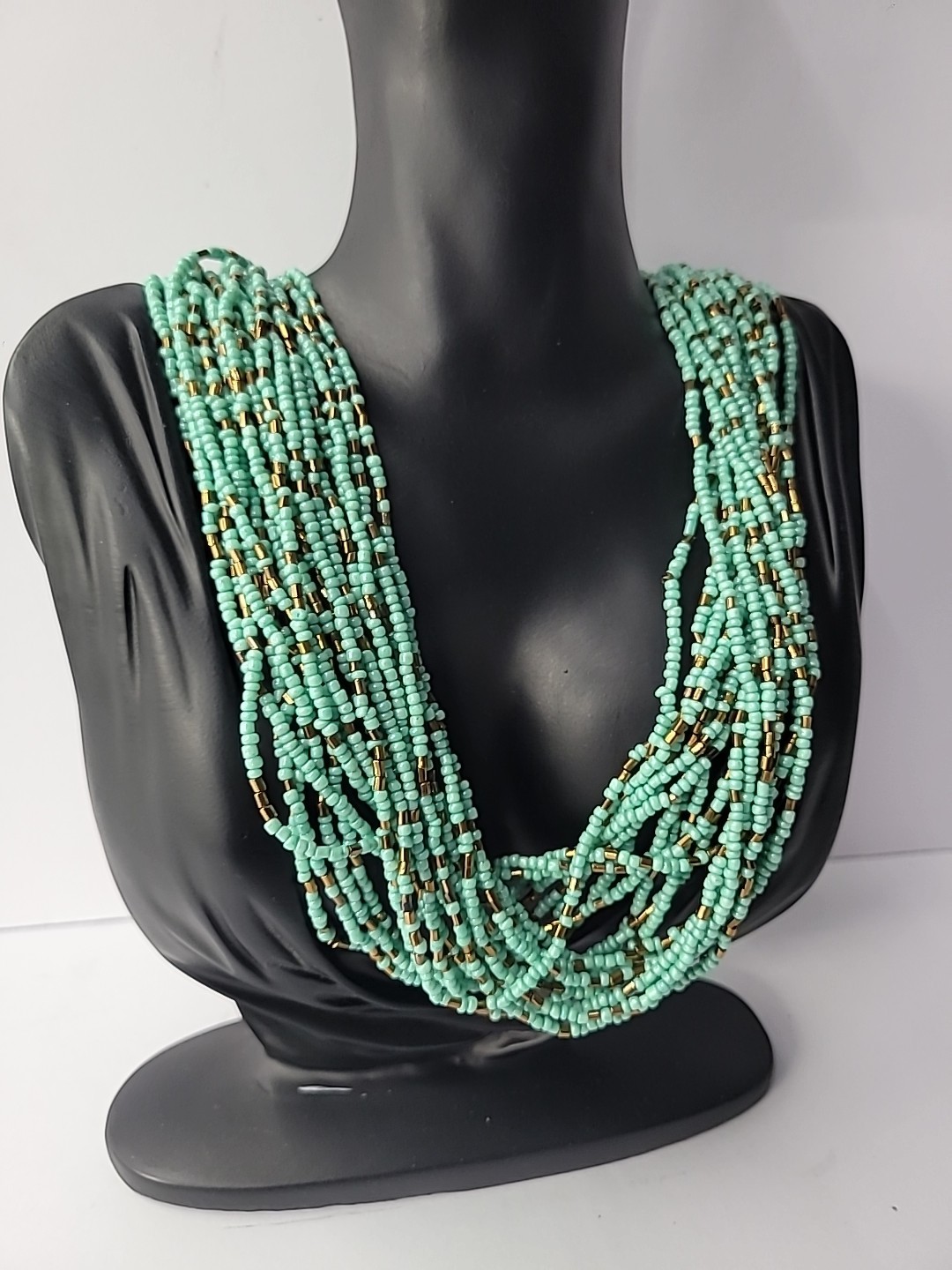 Vintage Necklace Beaded Blue Multi Strand Brown Jewelry Costume