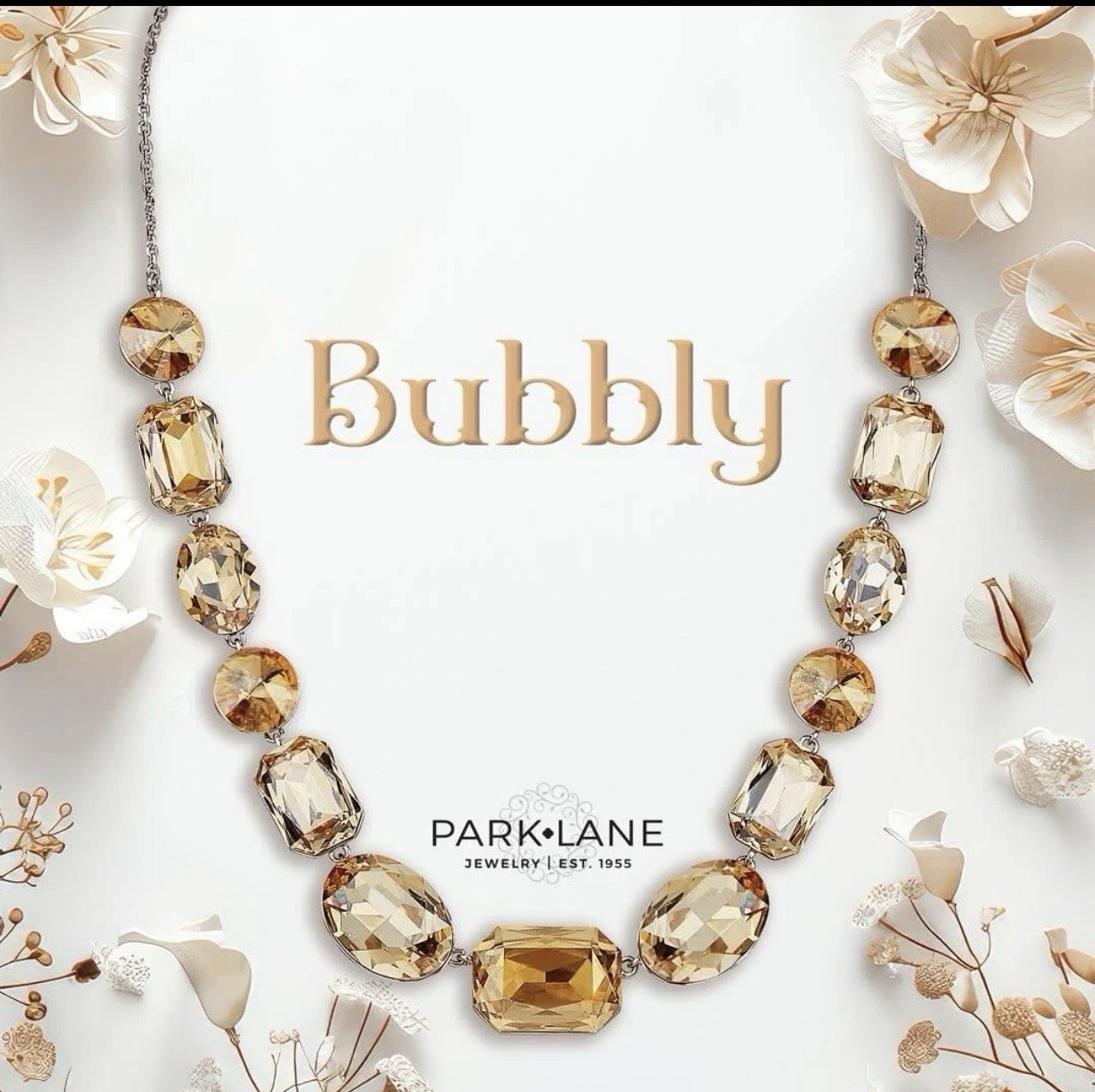 Park Lane BUBBLY Champagne Multi shaped CZ Silver Tennis Necklace Retired BNWT