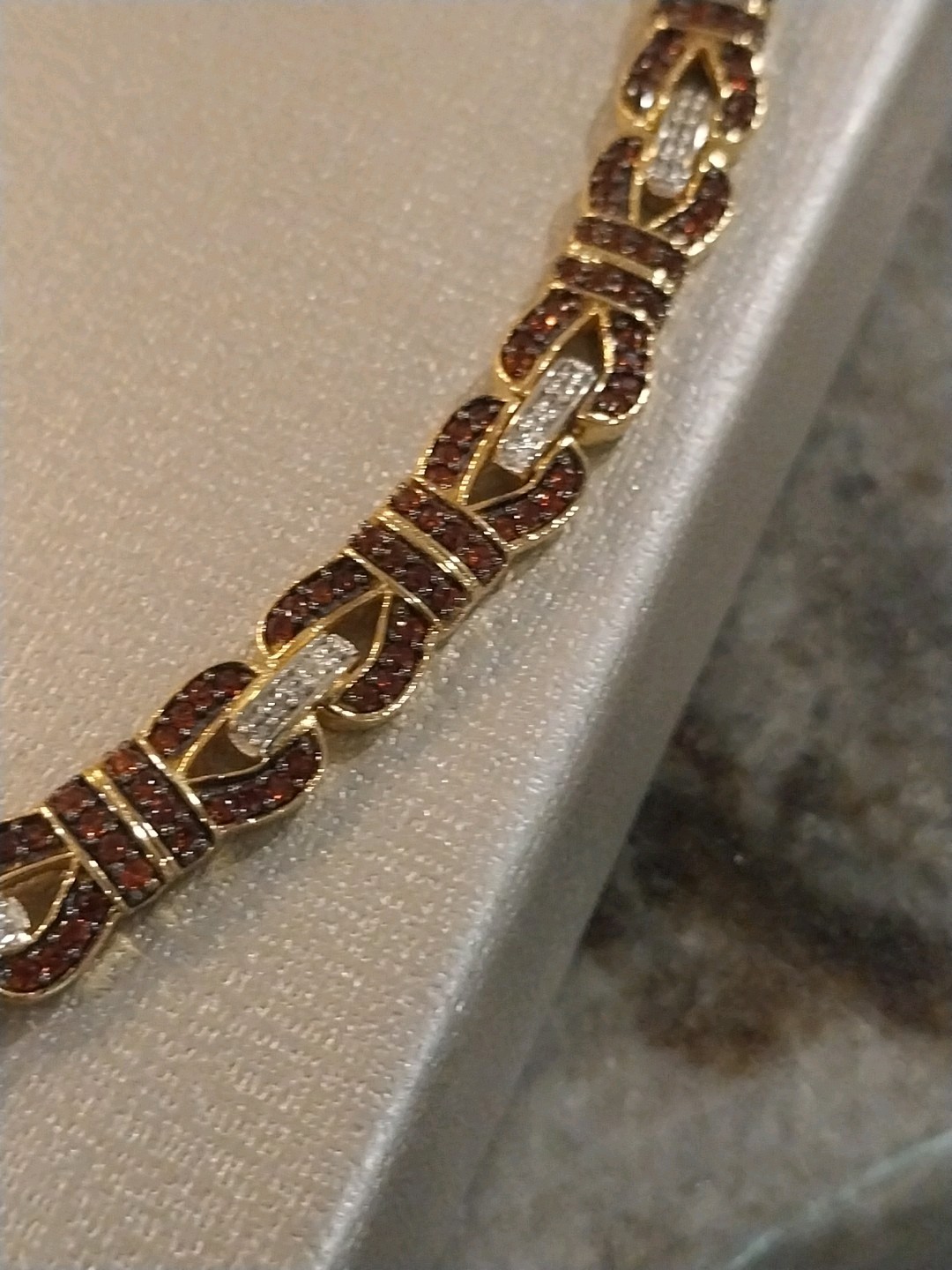 Karis Mozambique Garnet, White Zircon Bow Knot Bracelet in 18K YG Plated (8.00 )