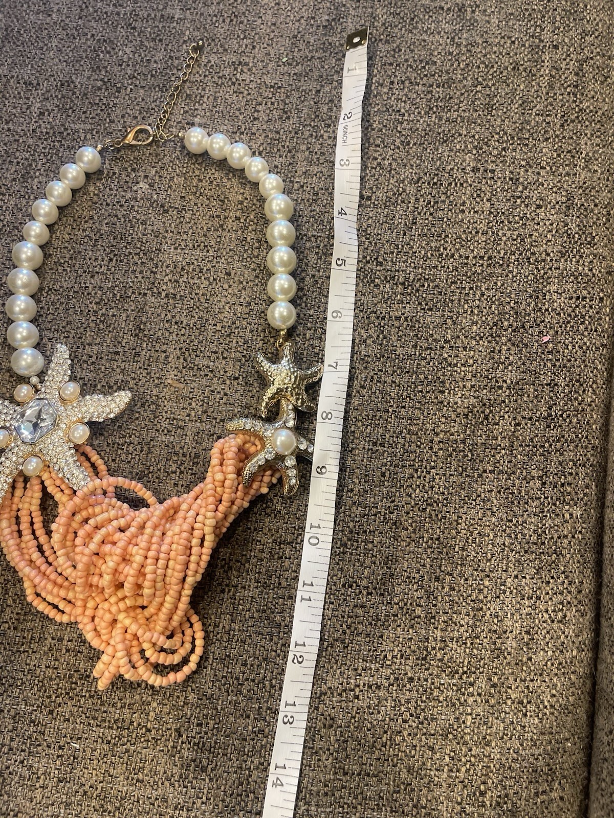 Statement Peach Beaded Necklace & Earring Set with Pearl Accents
