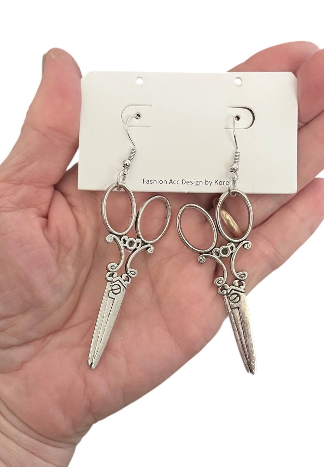 3.25” Long, Silver Tone Fun Lightweight Scissors Dangling Hook Earrings Hip Hop