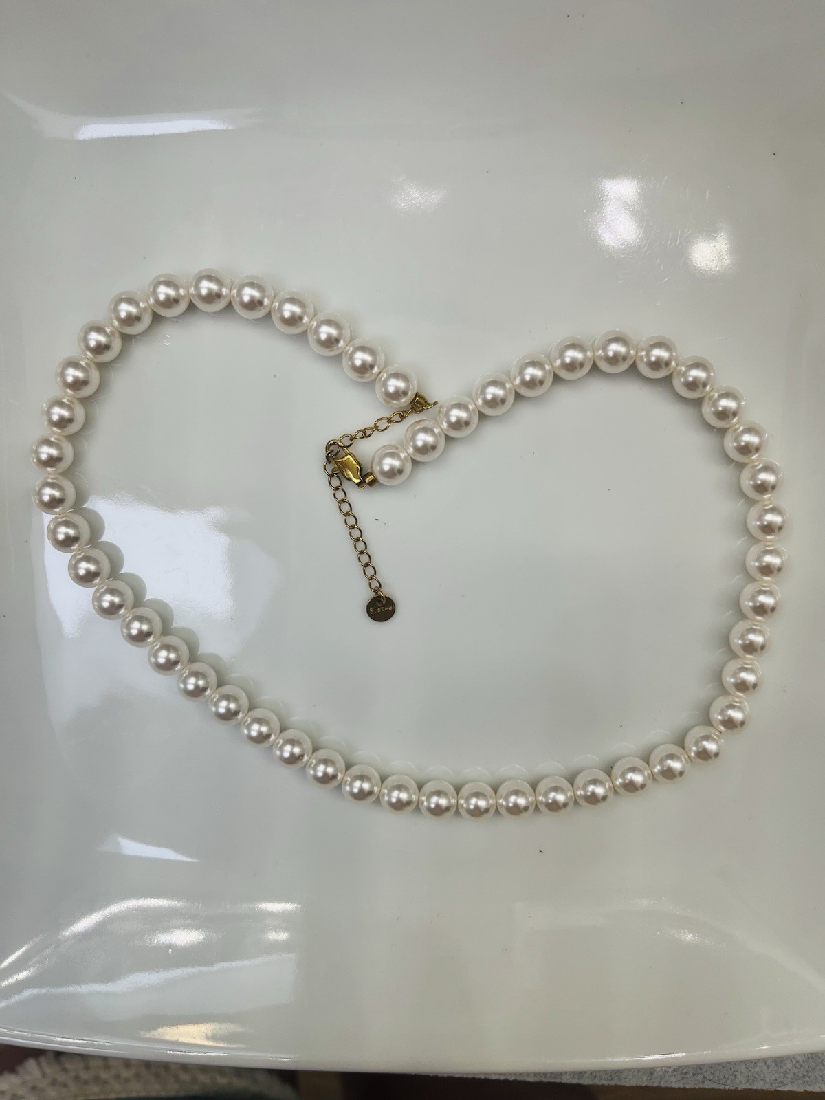 S. Steel White Simulated Imitation Pearl Beaded Cable Necklace 12-18in
