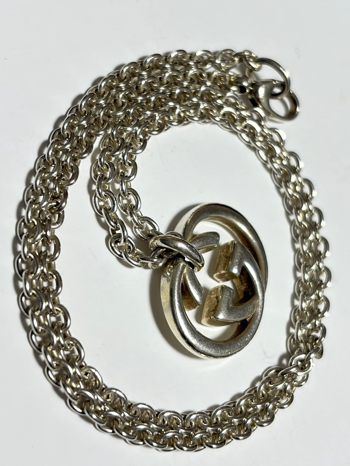Gucci Interlocking Necklace Sterling Silver 925 Pendant with Box and Accessories