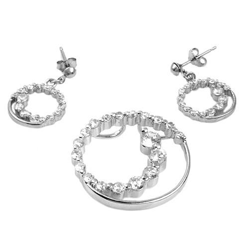 Jewelry set Circle Pendant & Earrings W/5.00ctw CZ in 925 Sterling Silver