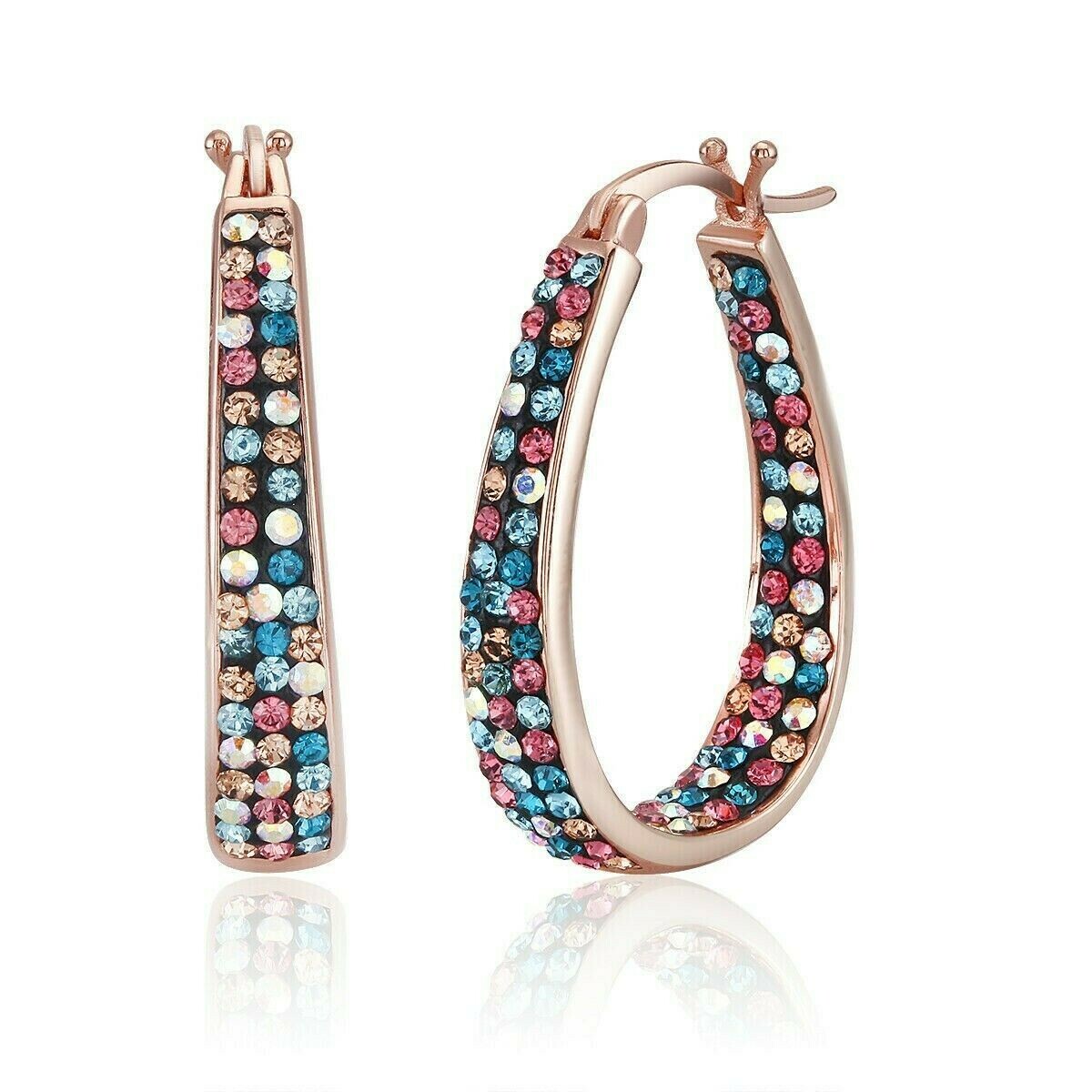 18k Rose Gold Plated Multi Color Inside Out Hoop Earrings Made with Swarovski