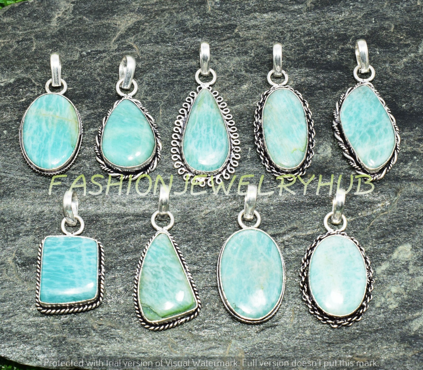 Amazonite Gemstone Pendant Wholesale Lot 925 Silver Plated For Woman