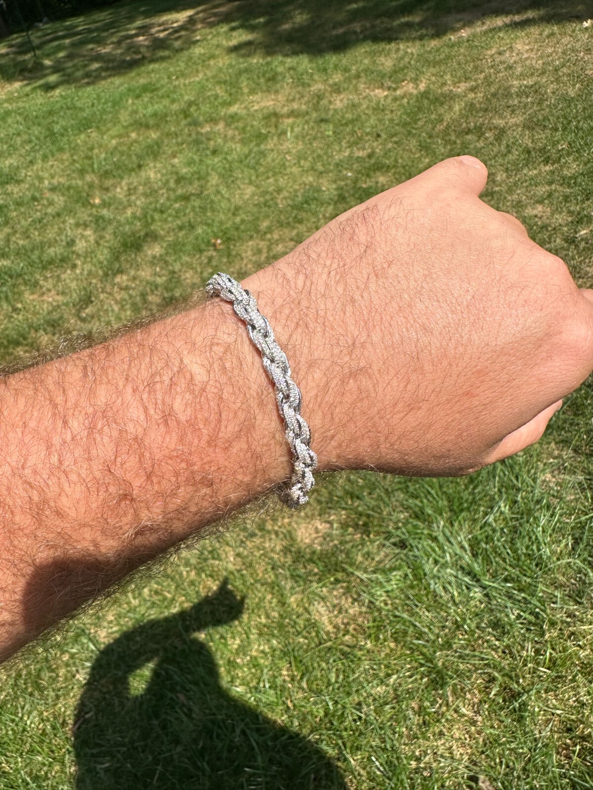 MOISSANITE Hip Hop Rope Bracelet Iced Real Solid 925 Sterling Silver 7.5mm Mens