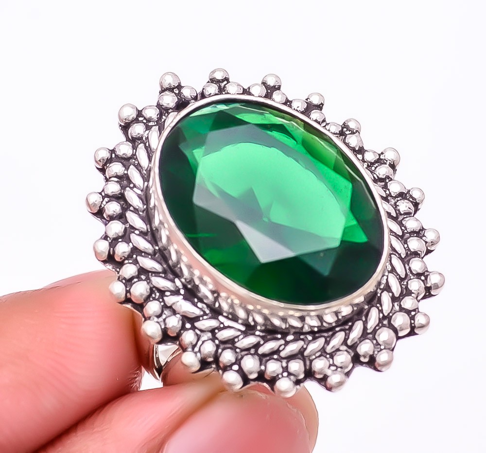 Tsavorite Quartz Gemstone 925 Silver Plated Jewelry Ring s.9 F2599