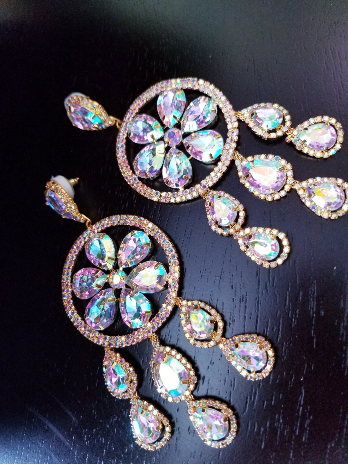 AB Iridescent Rhinestone Chandelier Drop Dangle Earrings 5.5 inch Jewelry