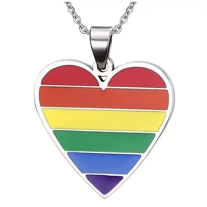 Rainbow Color Love Heart Pendant Necklace – Chain is approx 20 Inches