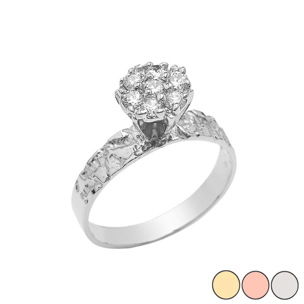 Popcorn Nugget 7mm .25cts Solitaire Ring in Gold (Yellow/Rose/White)
