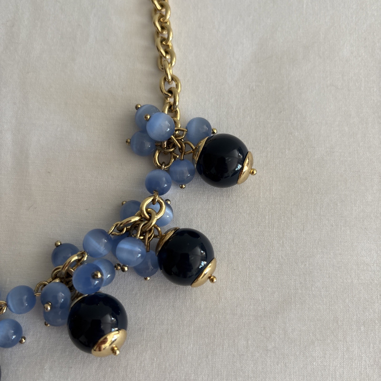NEW Talbots Dark & Light Blue Glass Beaded 20” Necklace Gold Tone Chain