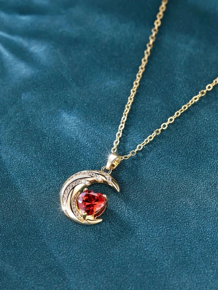2.00 Ct Heart Cut Simulated Red Ruby Heart Pendant Chain 14k Yellow Gold Plated