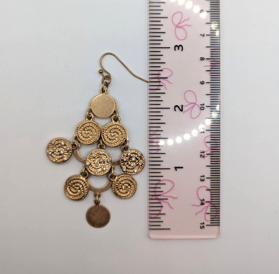 Sparkly Faux Crystal Gold-tone Swirl Circles Chandelier Dangle Drop Earrings