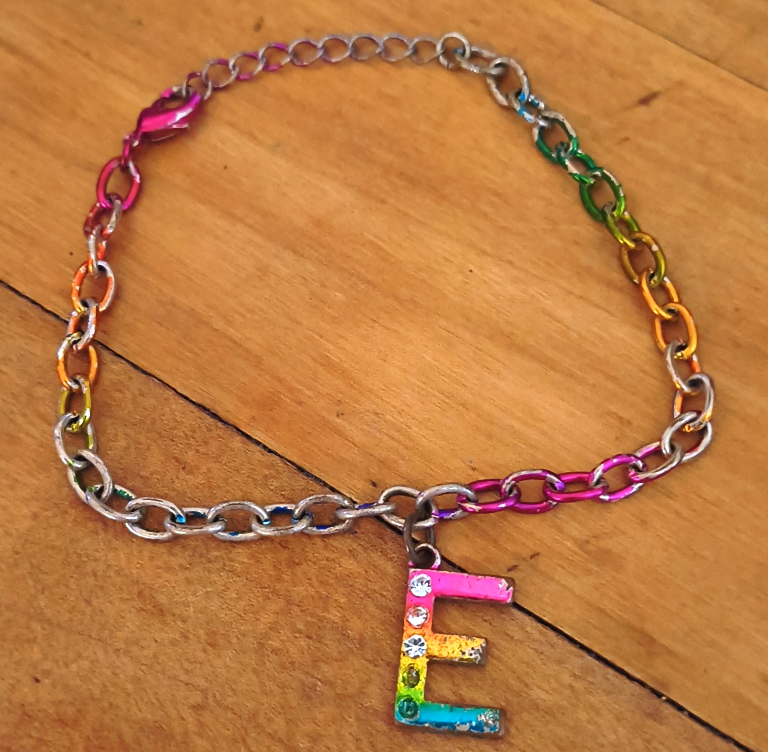 Multicolor Cable Chain Charm Bracelet Letter E Dangle Adjustable