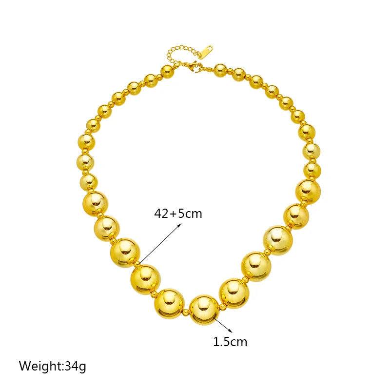 Ball Bead Chain Necklace 316L Stainless Steel Imitation Pearl Women Jewelry