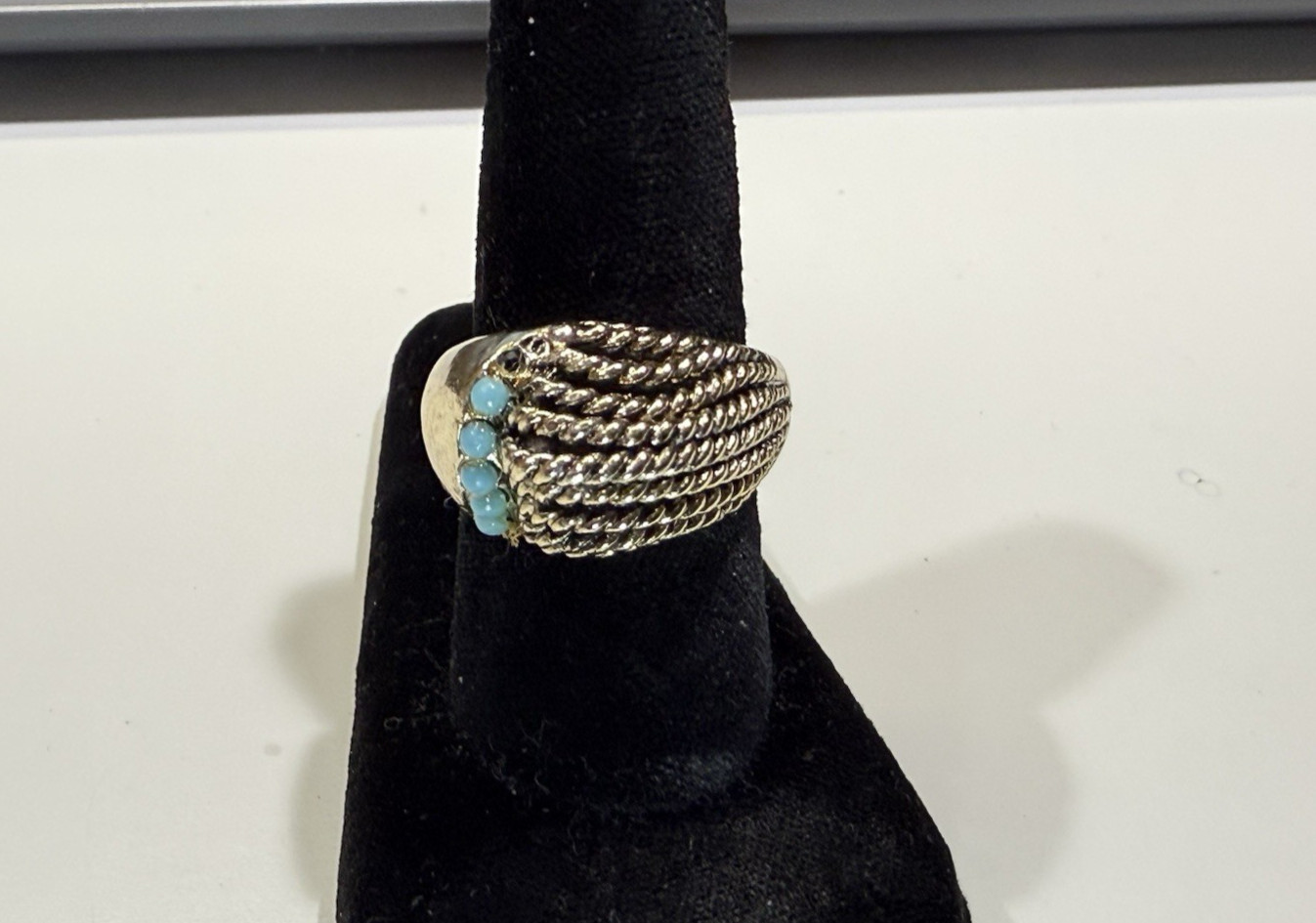 Gold tone rope style with small turquoise accents ring current Size 7 adjustable