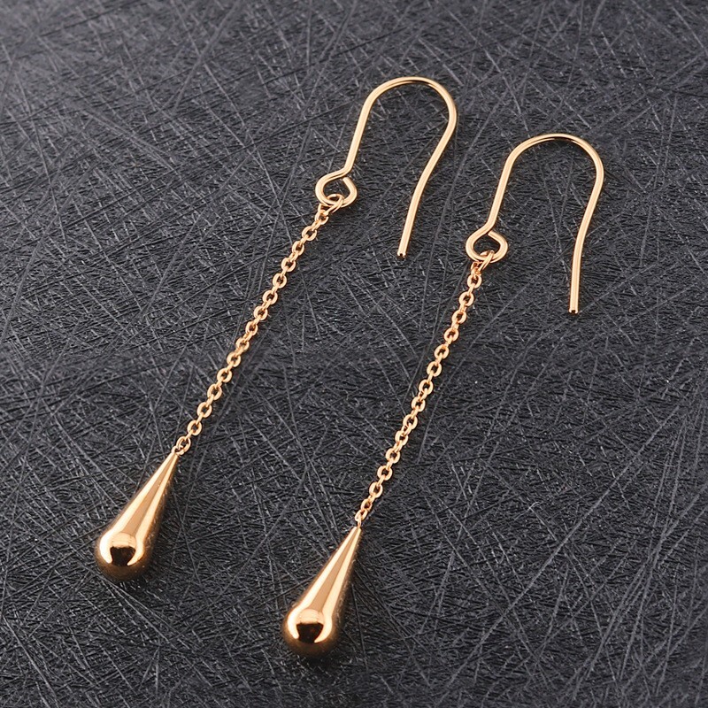 Fashion Titanium Hypoallergenic Steel Tassel Long Chain Teardrop Drop Earrings