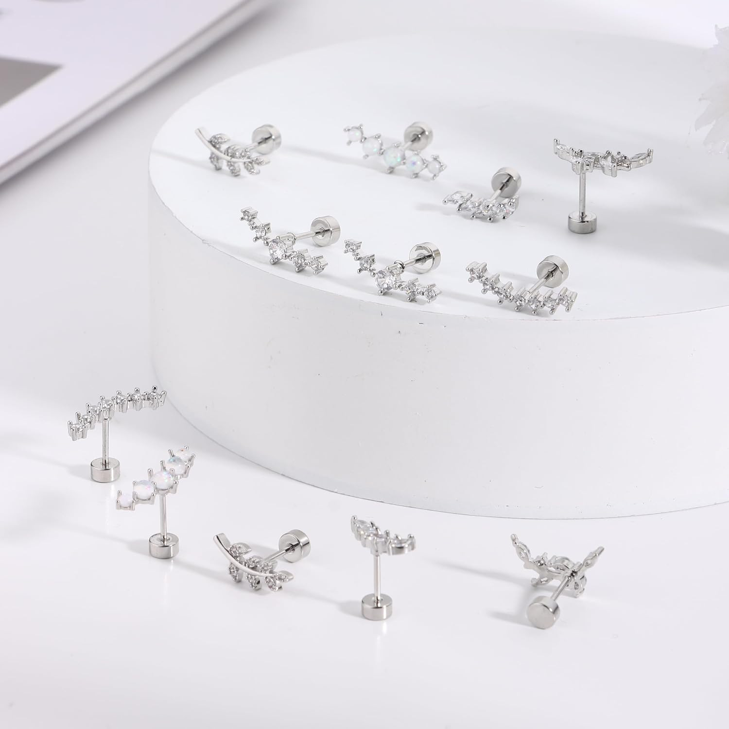 12PCS Cartilage Earrings Helix Piercing for Women Silver Hypoallergenic Surgical