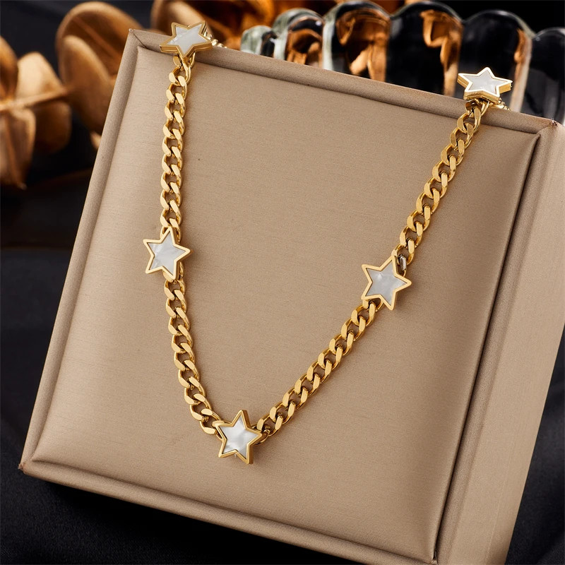 Ball Bead Chain Necklace 316L Stainless Steel Imitation Pearl Women Jewelry