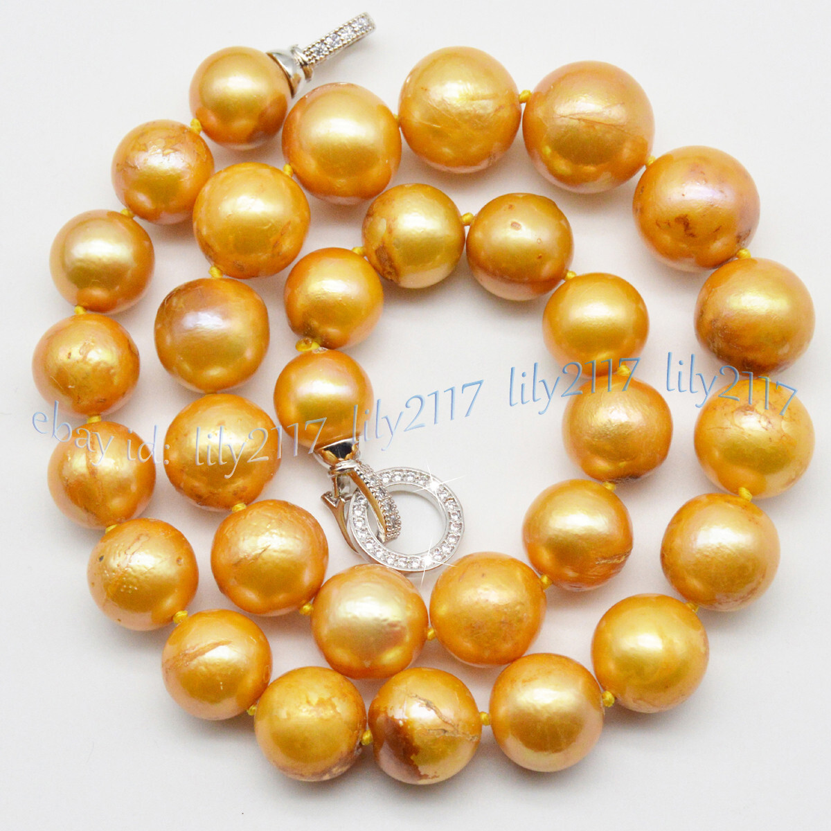 Huge 12-15mm Genuine Natural South Sea Yellow Gold Round Pearl Necklace 18” AAA