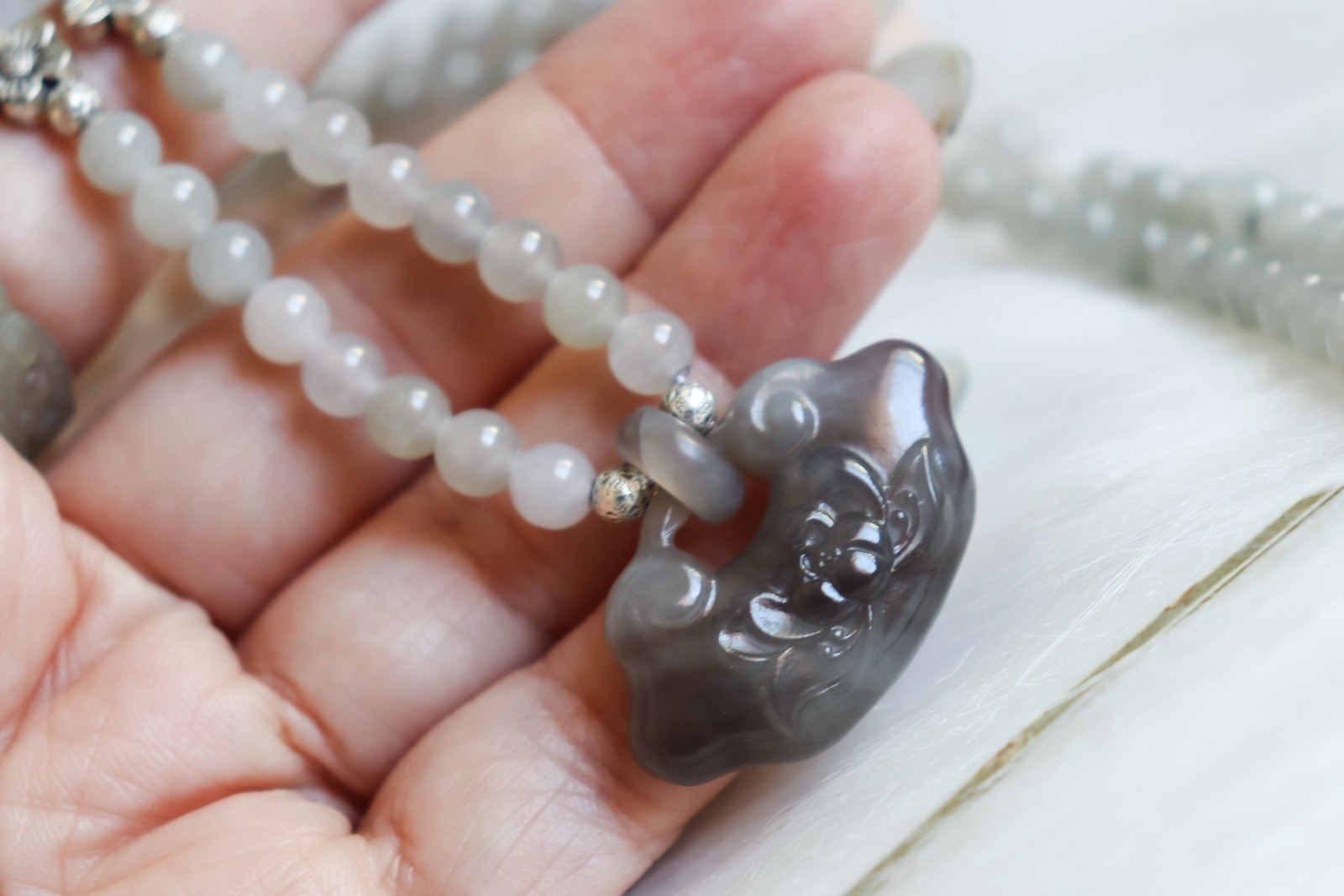Smoky Hetian Jade Necklace In Option of Gold Or silver Color Clasp.